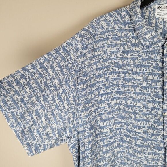 Columbia Size 4XB Hawaiian Beach Palms Cotton Button Up Shirt Short Sleeve Blue - Picture 7 of 14